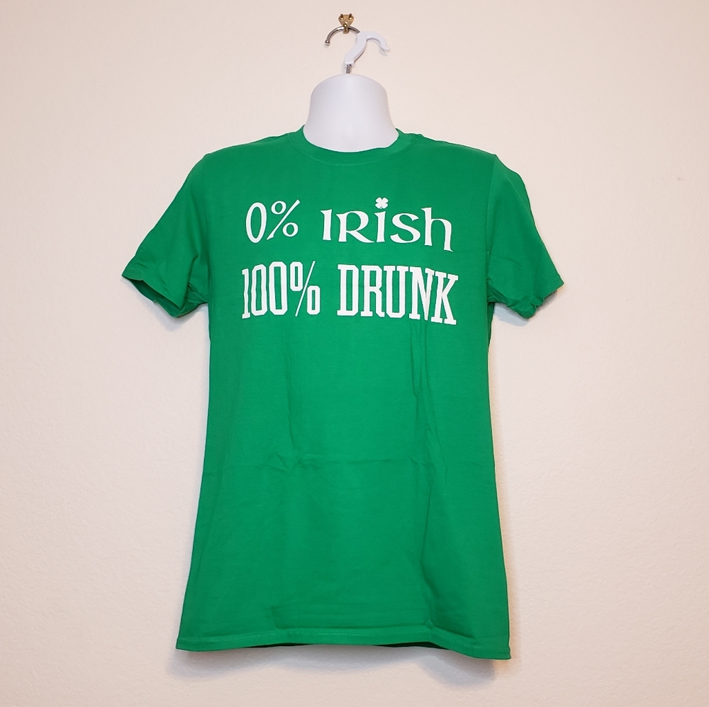 GunShowTees Mens Green 0% Irish 100% Drunk Crew Neck Short Sleeve T Shirt Medium